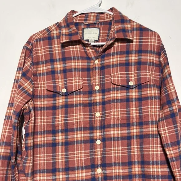 American Eagle Men’s Super Soft Rust Beach Flannel Long Sleeve Shirt Size Medium - Picture 4 of 11